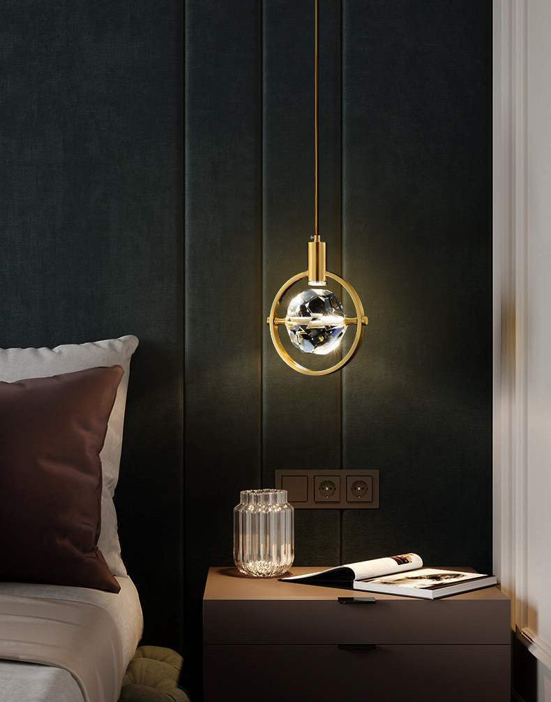 Crystal Gold LED Pendant Light in Modern Luxury Style Copper Globe Hanging Lamp for Interior Spaces