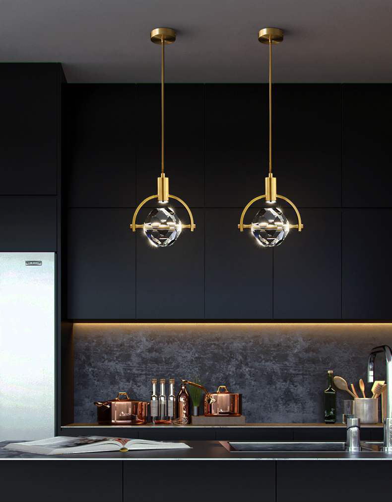 Crystal Gold LED Pendant Light in Modern Luxury Style Copper Globe Hanging Lamp for Interior Spaces
