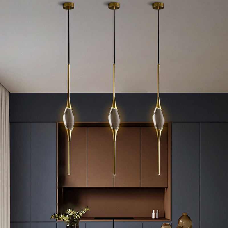 Copper Gold LED Hanging Lamp in Modern Luxury Style Crystal Geometric Pendant Light for Bedroom