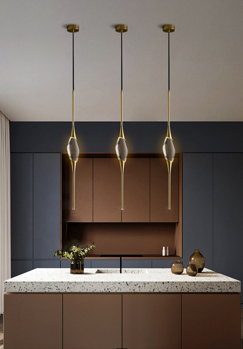 Copper Gold LED Hanging Lamp in Modern Luxury Style Crystal Geometric Pendant Light for Bedroom