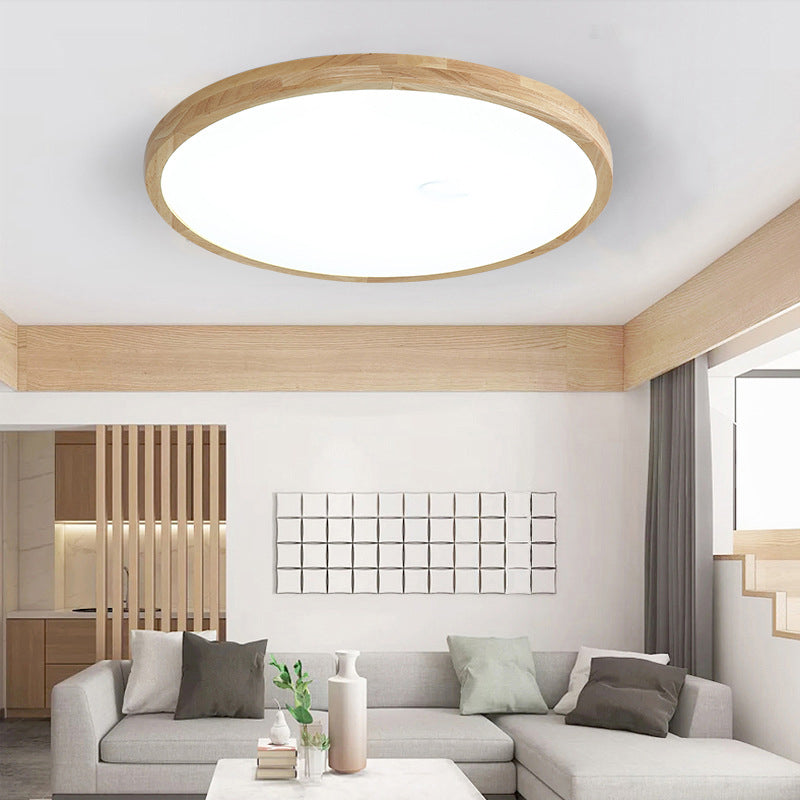 Lámpara de techo empotrada de 1 luz de estilo moderno con luz LED de montaje empotrado circular de madera