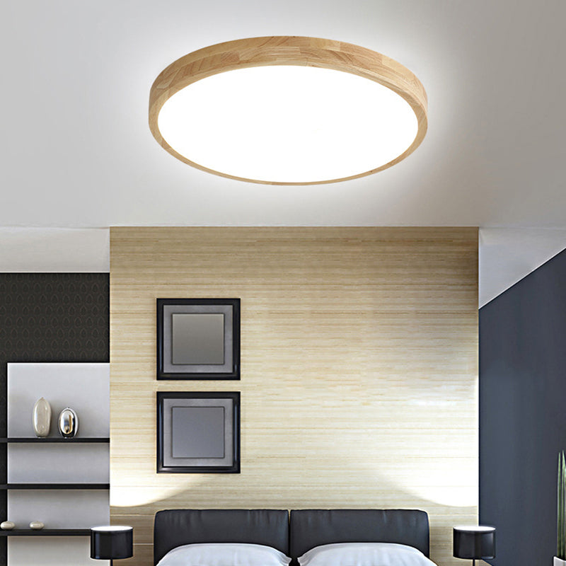 Lámpara de techo empotrada de 1 luz de estilo moderno con luz LED de montaje empotrado circular de madera