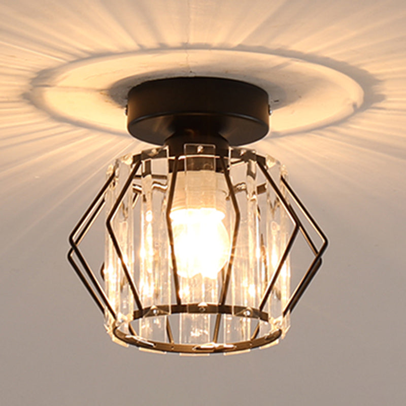 Caged Crystal Flush Ceiling Light Modern Style 1 Bulb Flush Mount Light for Hallway