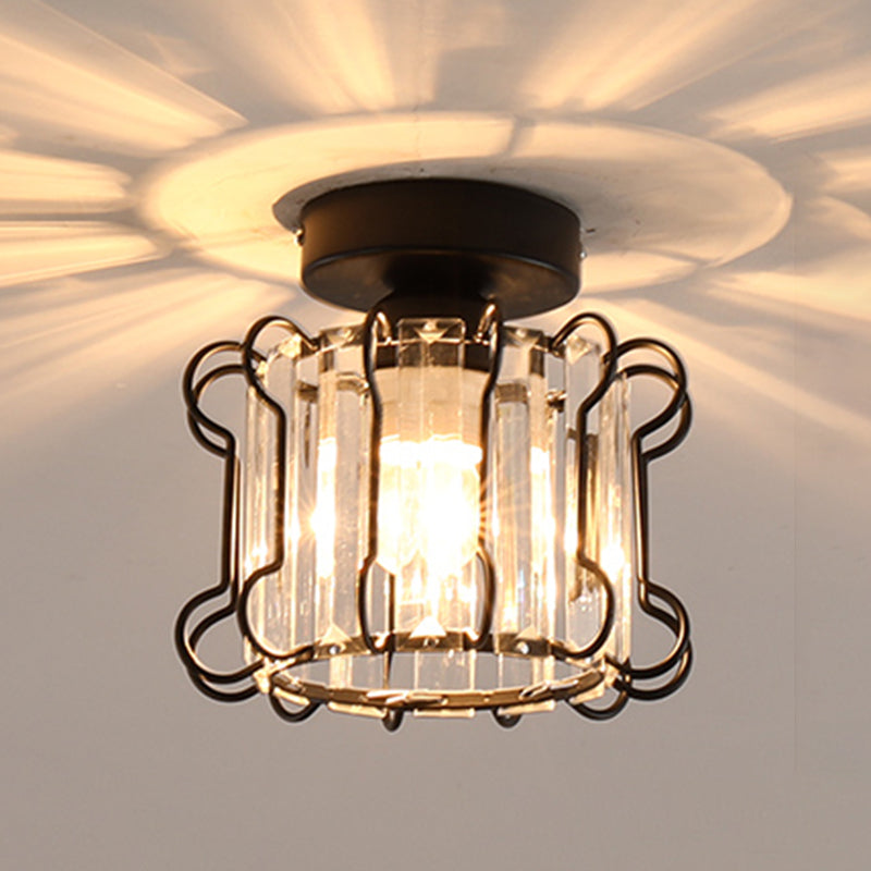 Caged Crystal Flush Ceiling Light Modern Style 1 Bulb Flush Mount Light for Hallway