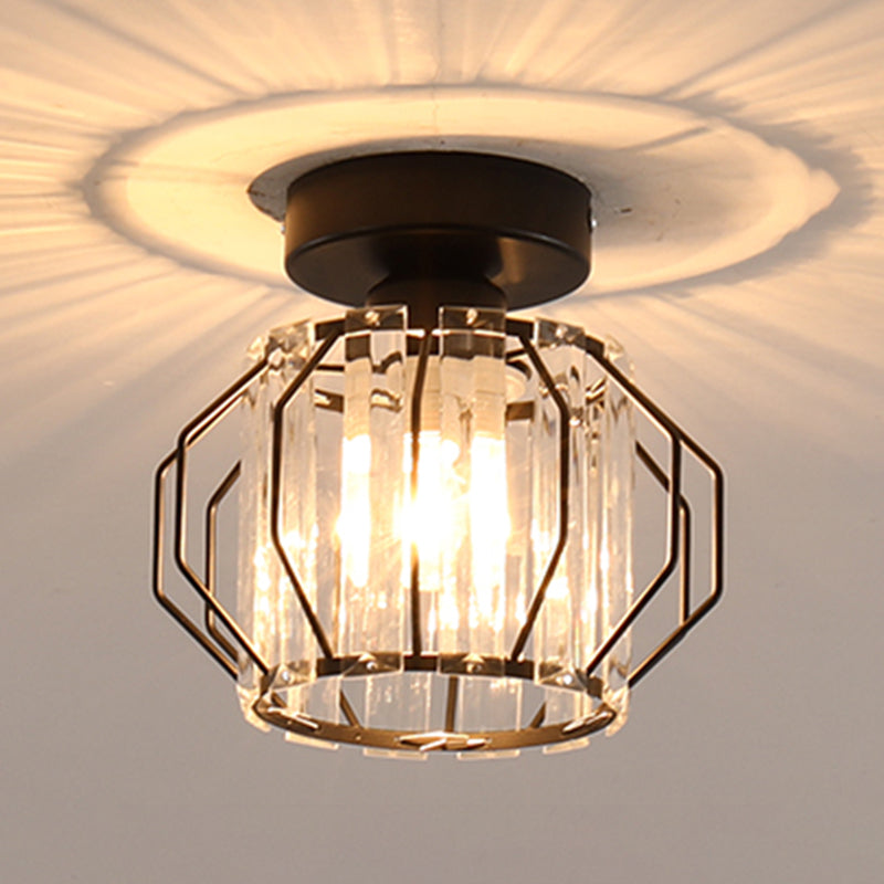 Caged Crystal Flush Ceiling Light Modern Style 1 Bulb Flush Mount Light for Hallway