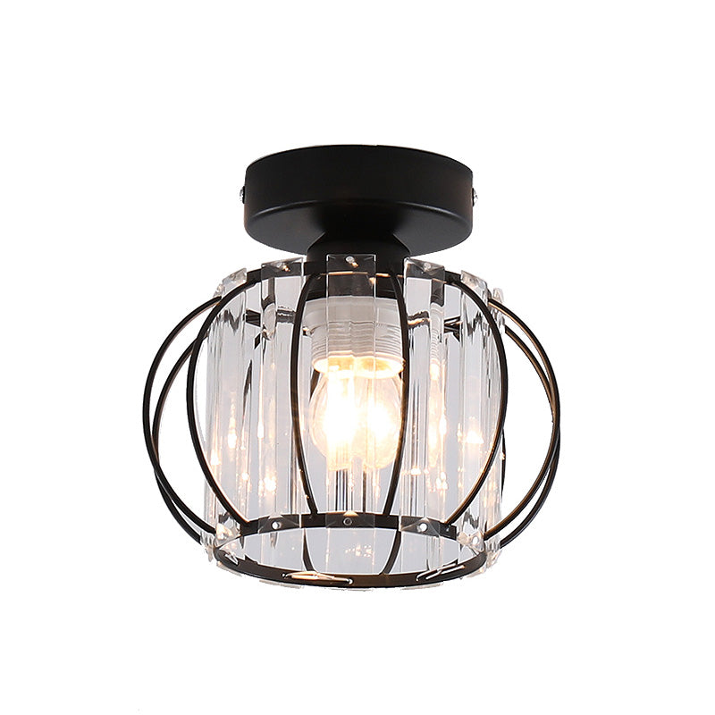 Caged Crystal Flush Ceiling Light Modern Style 1 Bulb Flush Mount Light for Hallway
