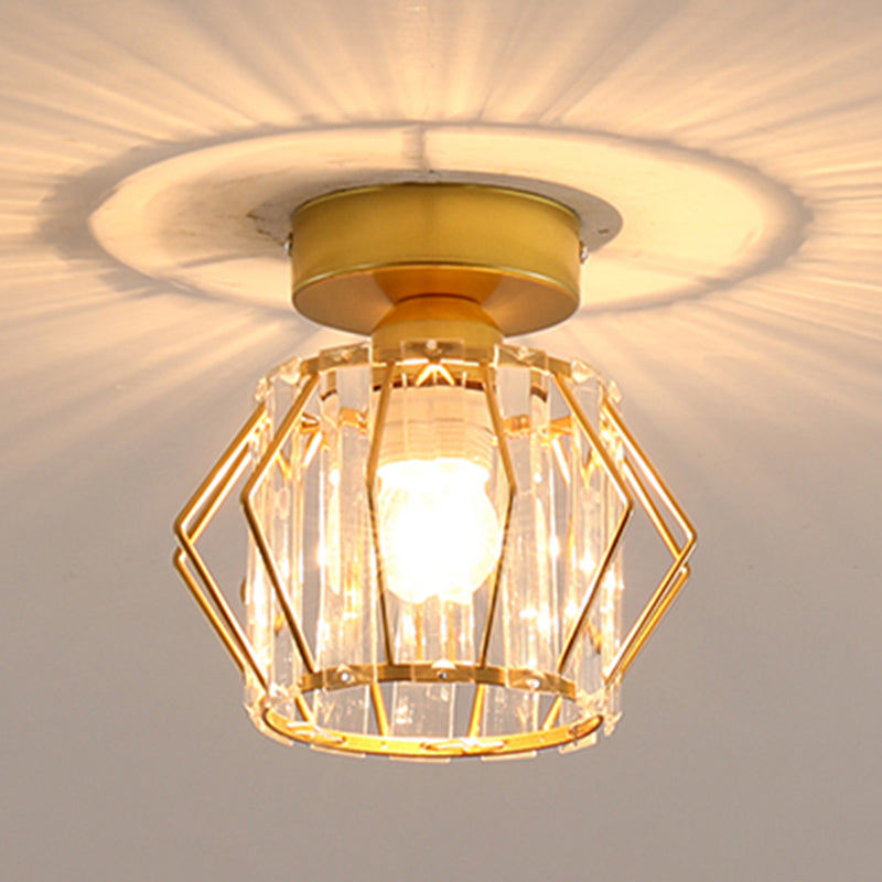 Caged Crystal Flush Ceiling Light Modern Style 1 Bulb Flush Mount Light for Hallway