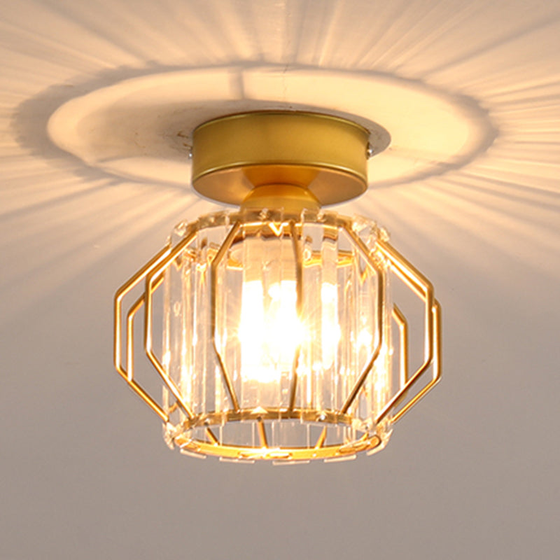 Caged Crystal Flush Ceiling Light Modern Style 1 Bulb Flush Mount Light for Hallway