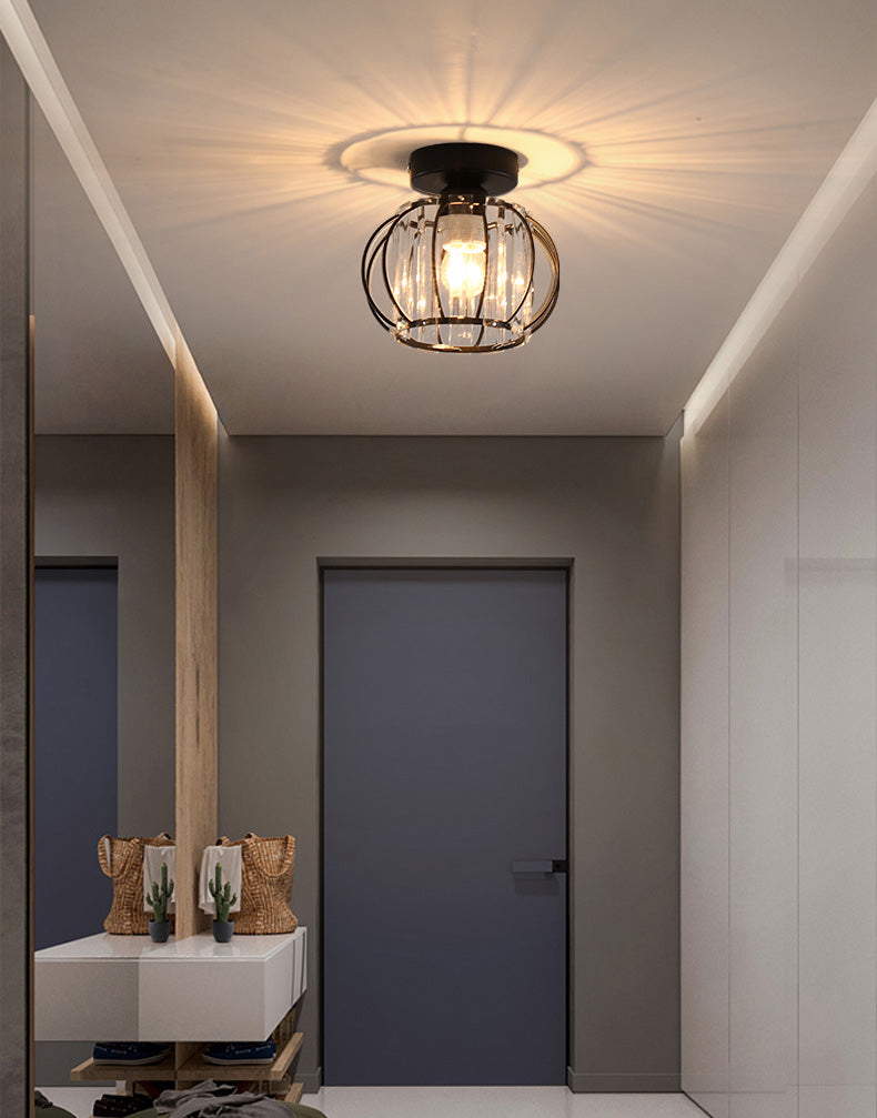 Caged Crystal Flush Ceiling Light Modern Style 1 Bulb Flush Mount Light for Hallway
