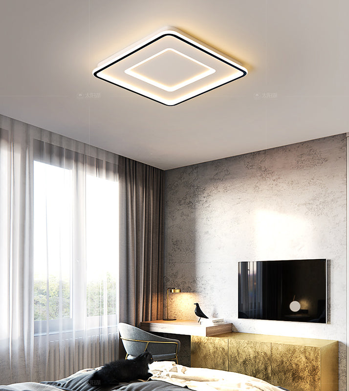 Luminaire de plafond encastré carré contemporain en métal pour chambre à coucher