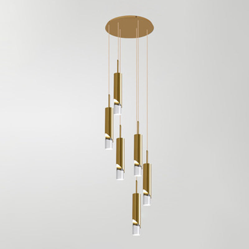 Modern Tube Shape Pendant Gold Metal Multiple Hanging Ceiling Light for Spiral Stair