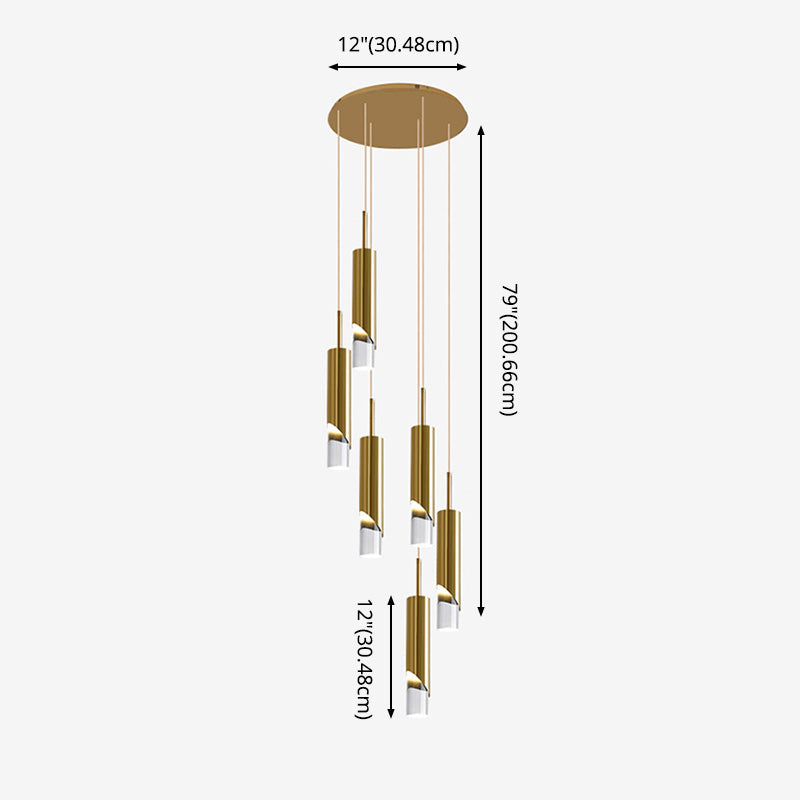 Modern Tube Shape Pendant Gold Metal Multiple Hanging Ceiling Light for Spiral Stair