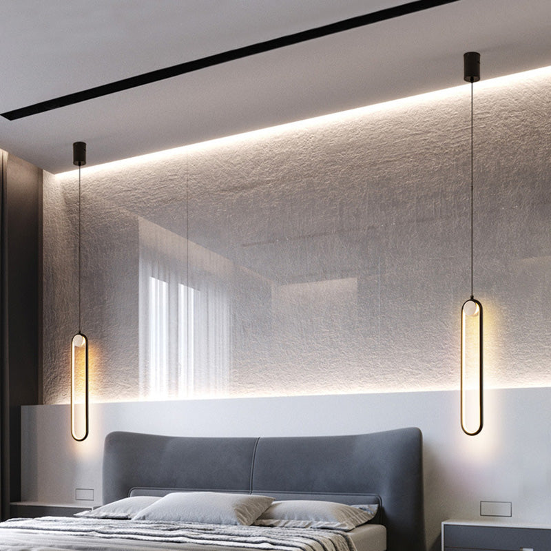 Contemporary One-Light Black Metal Oval Pendant Lighting for Dinning Room Cafe