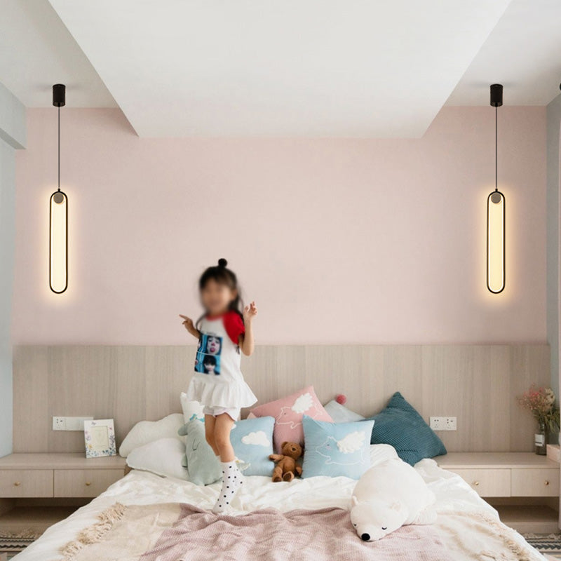 Contemporary One-Light Black Metal Oval Pendant Lighting for Dinning Room Cafe