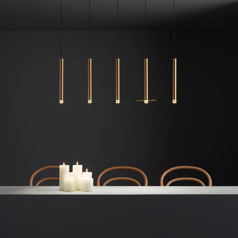 Gold Tube Hanging Pendant Light Minimalist-Style LED Metal Ceiling Pendant Light