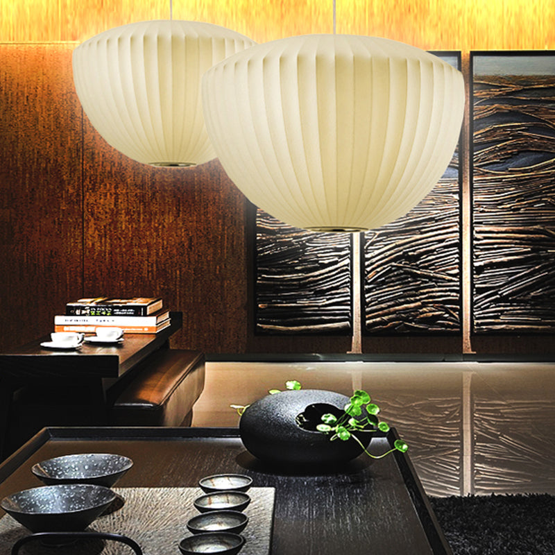 Shaded Fabric Suspended Lighting Fixture Modern-Style White Ceiling Hung Fixture
