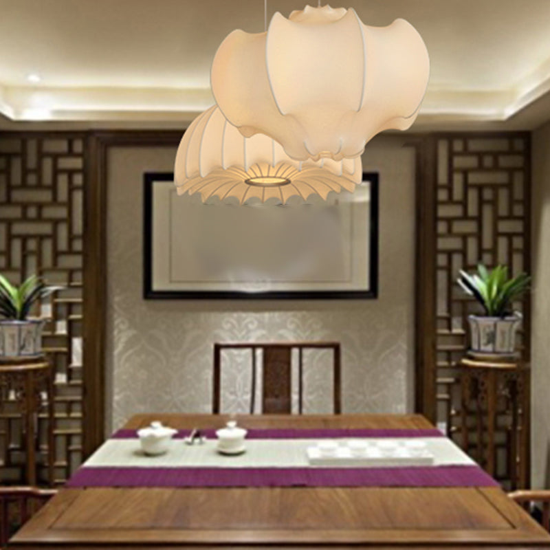 Shaded Fabric Suspended Lighting Fixture Modern-Style White Ceiling Hung Fixture