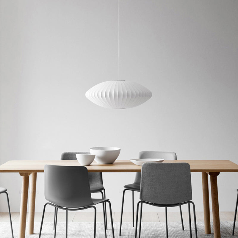 Shaded Living Room Hanging Pendant Light Fabric Modern Down Lighting Pendant in White