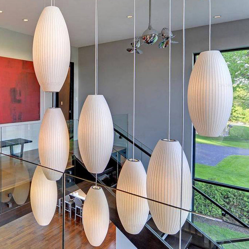 Shaded Living Room Hanging Pendant Light Fabric Modern Down Lighting Pendant in White