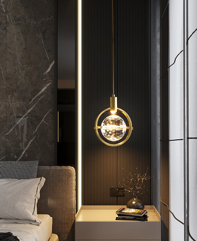 Global Hanging Pendant Light Nordic Crystal Bedroom Down Lighting Pendant in Gold