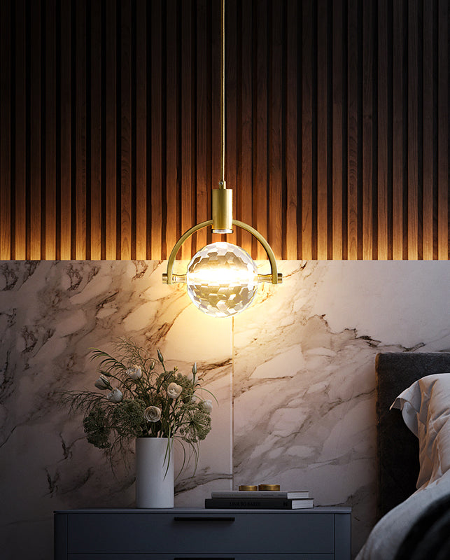 Global Hanging Pendant Light Nordic Crystal Bedroom Down Lighting Pendant in Gold
