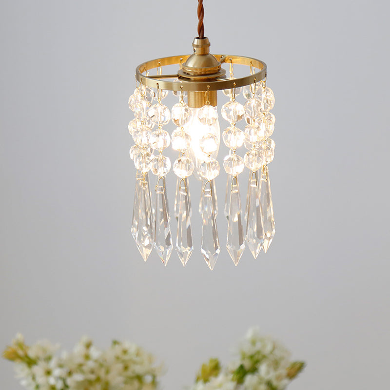 Clear Cylinder Suspension Pendant Light Modern Style Crystal Ceiling Suspension Lamp
