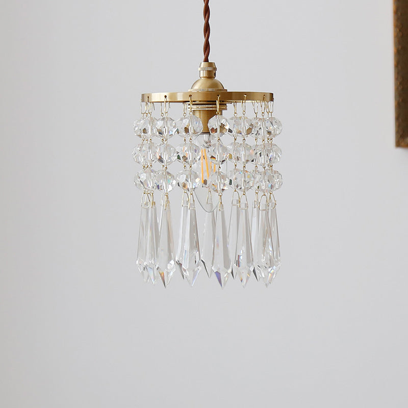 Clear Cylinder Suspension Pendant Light Modern Style Crystal Ceiling Suspension Lamp