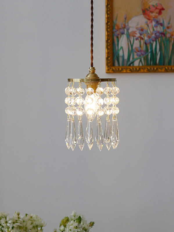 Clear Cylinder Suspension Pendant Light Modern Style Crystal Ceiling Suspension Lamp