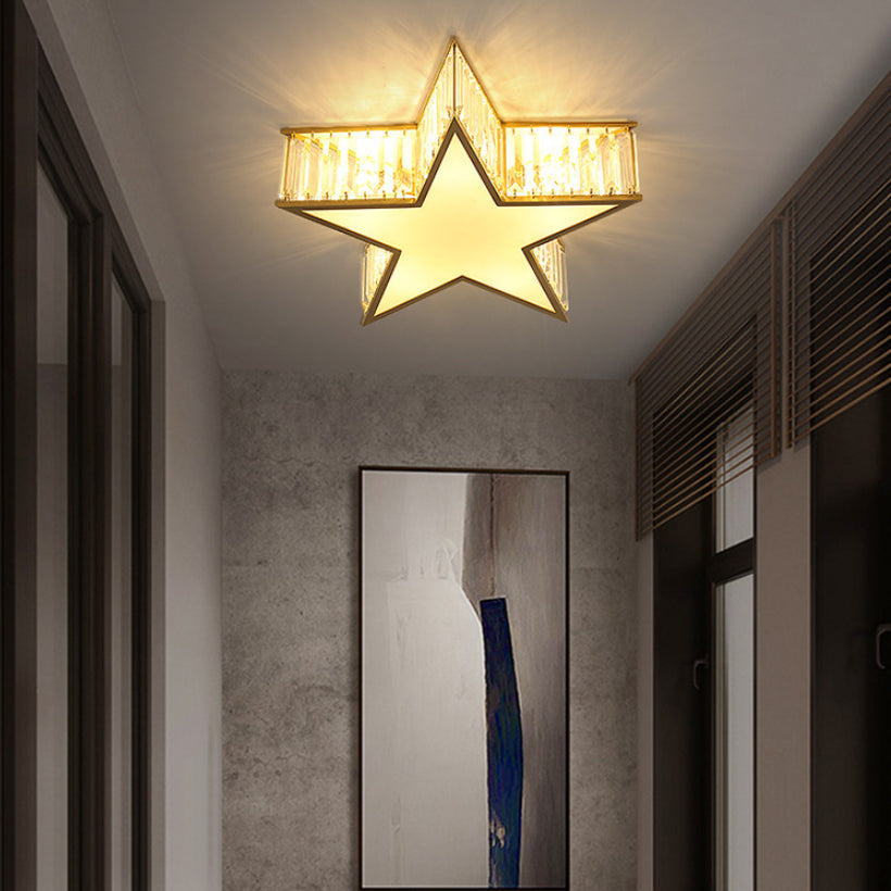 Lustre en cuivre et or style colonial Vintage Crystal Star 4 lumières encastré chambre à coucher