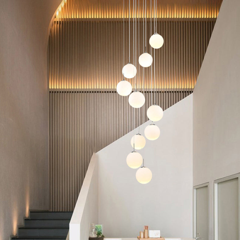 Spiral Stairs 10 Blub Pendant Light Fixture Clear Glass Sphere Nordic Style Multiple Hanging Light