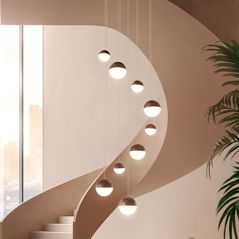 Modern Ball Shape Pendant Glass Multiple Hanging Ceiling Light for Spiral Stair