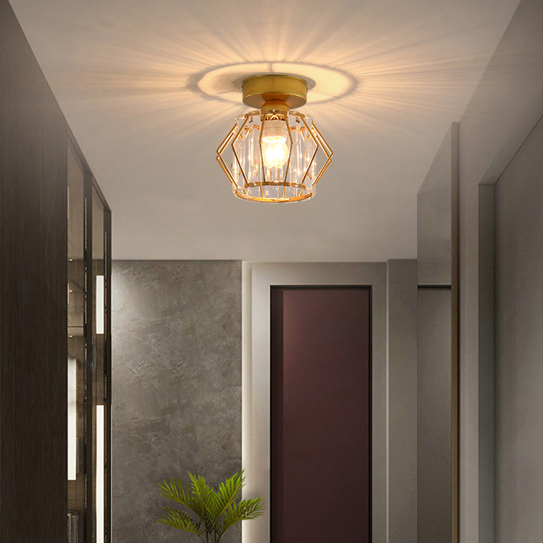 Caged Crystal Flush Ceiling Light Modern Style 1 Bulb Flush Mount Light for Hallway