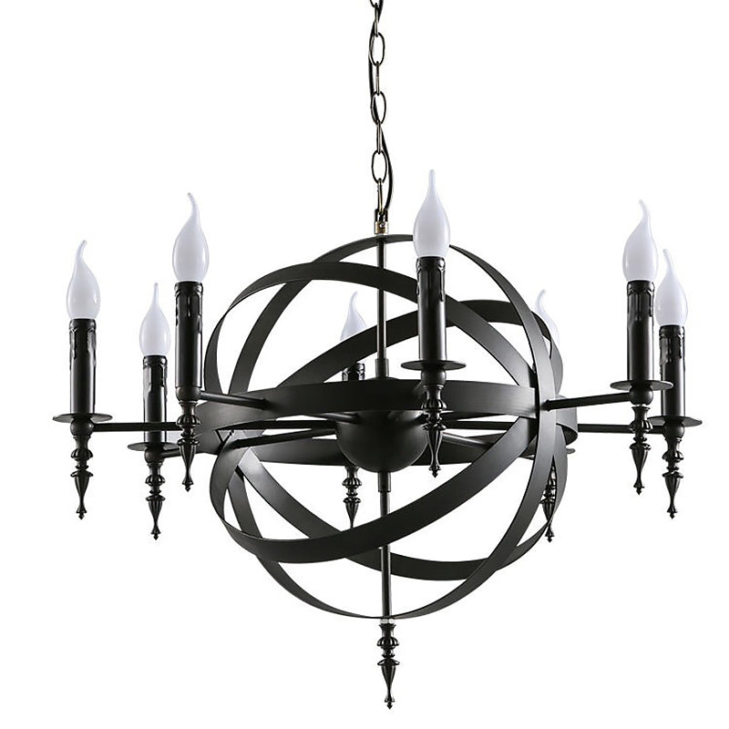 6/8 Light Industrial Globe Lantern Plafond Light Style Candle Black Metallic Chandelier