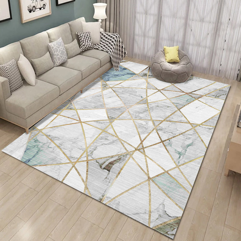 Modern Living Room Carpet Marble Pattern Washable Area Rug Polyester Carpet with Non-Slip Backing