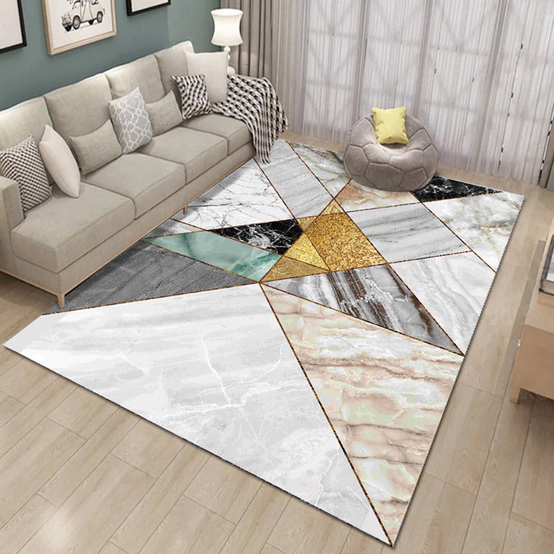 Modern Living Room Carpet Marble Pattern Washable Area Rug Polyester Carpet with Non-Slip Backing