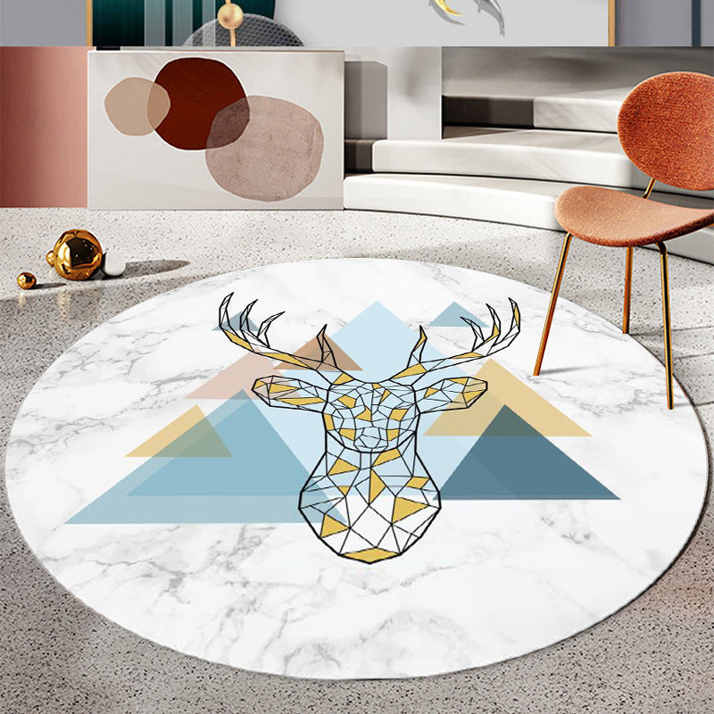 Round Geometry Print Carpet Polyester Nordic Area Rug Non-Slip Backing Indoor Carpet for Living Room