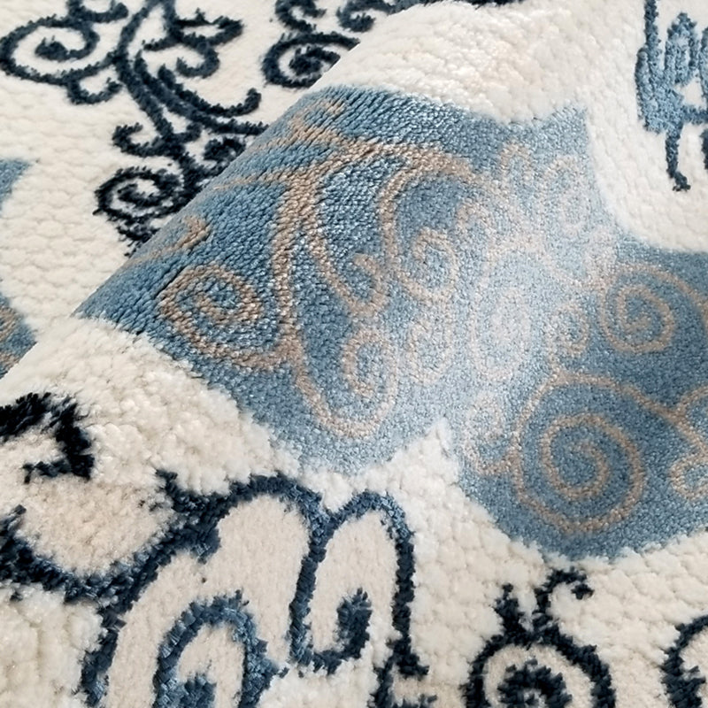 Rapis bleu traditionnel Rapier antique Rapier polyester Tapis résistant aux taches pour la décoration intérieure