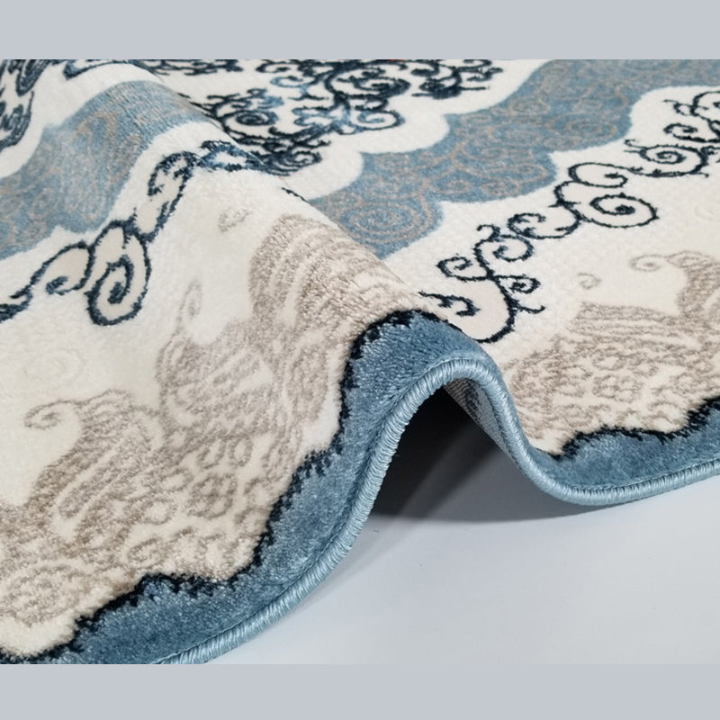 Rapis bleu traditionnel Rapier antique Rapier polyester Tapis résistant aux taches pour la décoration intérieure