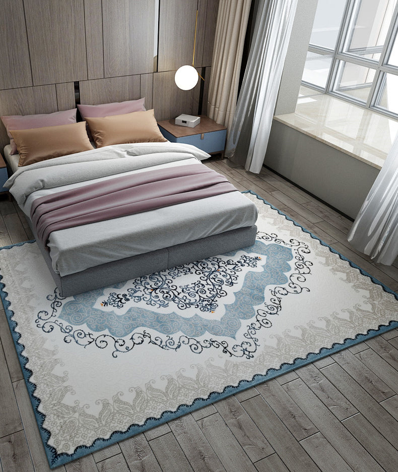 Rapis bleu traditionnel Rapier antique Rapier polyester Tapis résistant aux taches pour la décoration intérieure