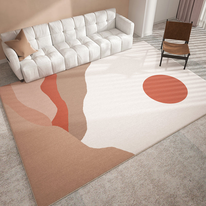 Moderner Farbblock-Teppich in Beige, Polyester-Teppich mit rutschfester Rückseite für die Inneneinrichtung