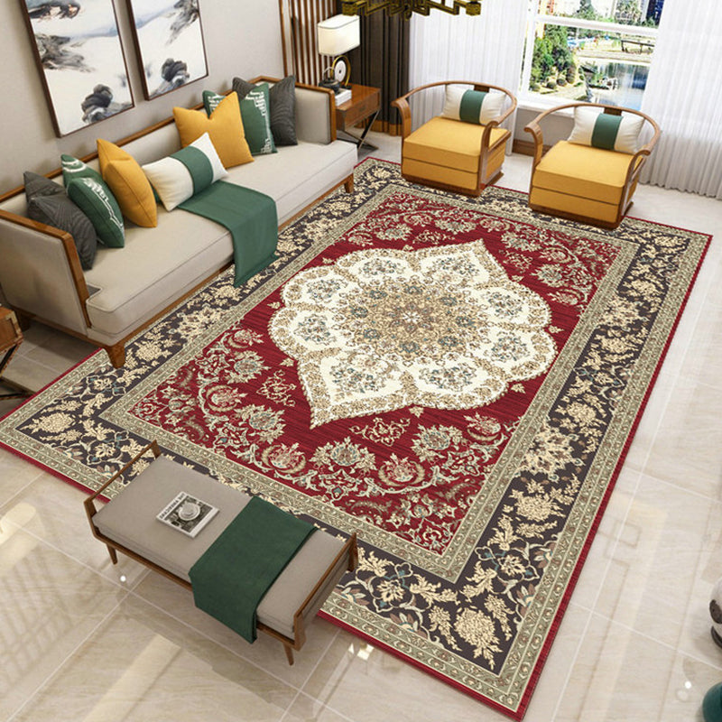 Antique Carpet Floral Print Retro Polyester Indoor Rug Washable Carpet with Non-Slip Backing
