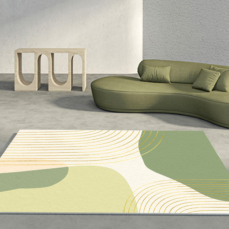Green Modern Area Rug Color Block Polyester Rug Non-Slip Backinng Carpet for Living Room