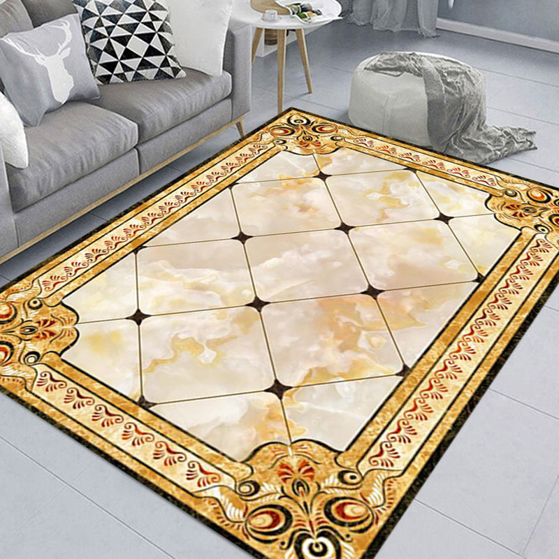 Contemporary Marble Print Rug Polyester Area Carpet Non-Slip Backing Indoor Rug for Home Decoration