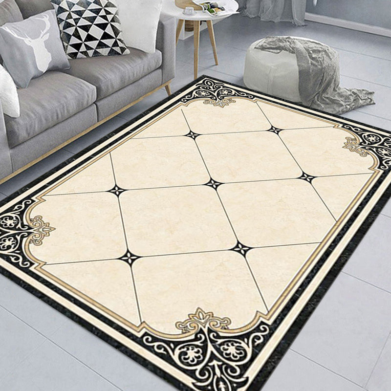 Contemporary Marble Print Rug Polyester Area Carpet Non-Slip Backing Indoor Rug for Home Decoration