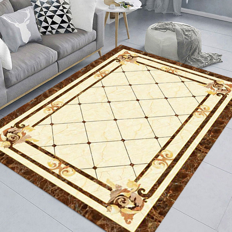 Contemporary Marble Print Rug Polyester Area Carpet Non-Slip Backing Indoor Rug for Home Decoration