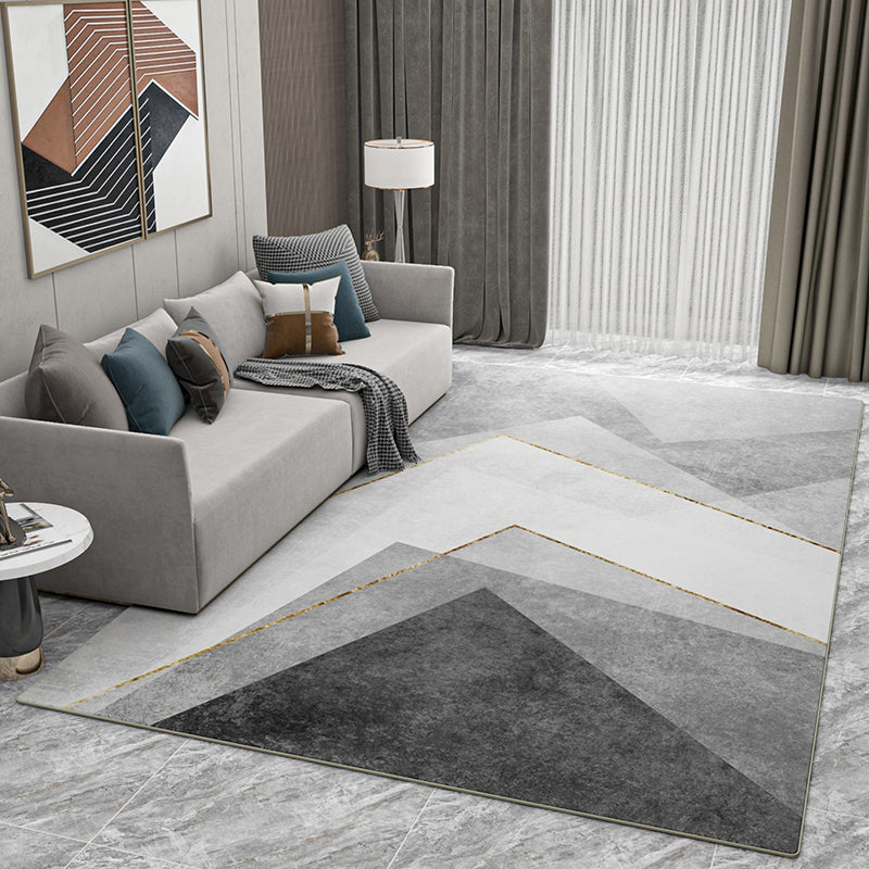 Grey Living Room Area Rug Geometric Print Polyester Area Carpet Non-Slip Backing Rug for Home Decor