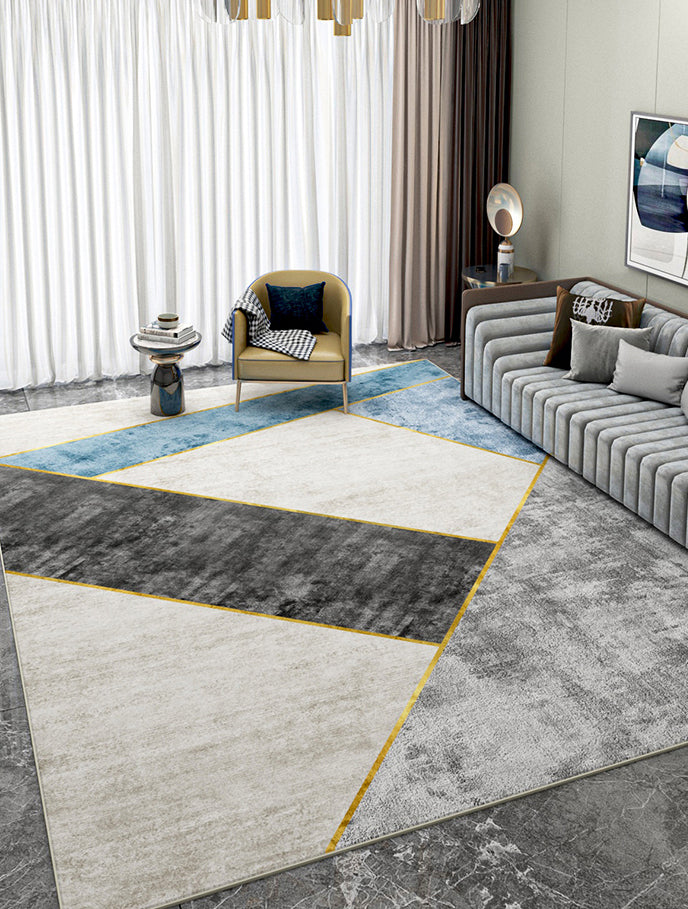 Grey Living Room Area Rug Geometric Print Polyester Area Carpet Non-Slip Backing Rug for Home Decor