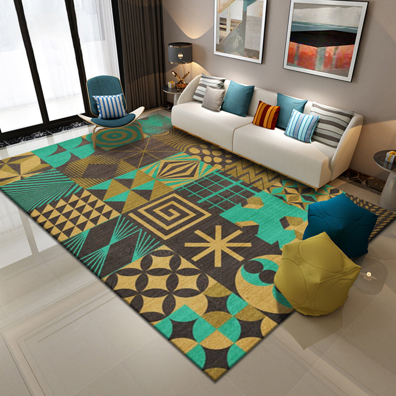Chic Blue Modern Rug Geometric Print Polyester Area Rug Anti-Slip Area Carpet for Home Decor