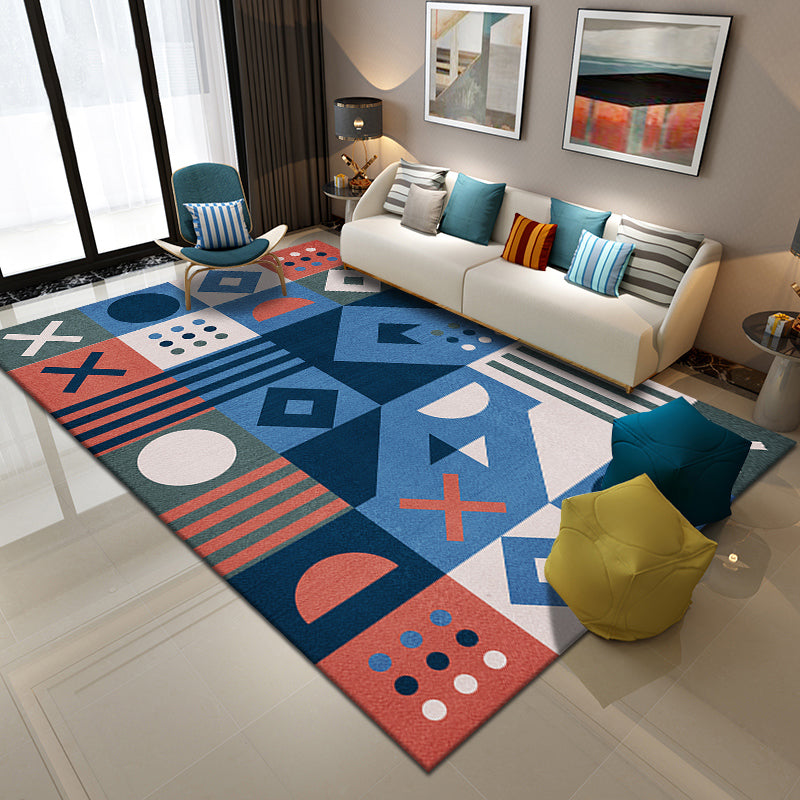 Chic Blue Modern Rug Geometric Print Polyester Area Rug Anti-Slip Area Carpet for Home Decor