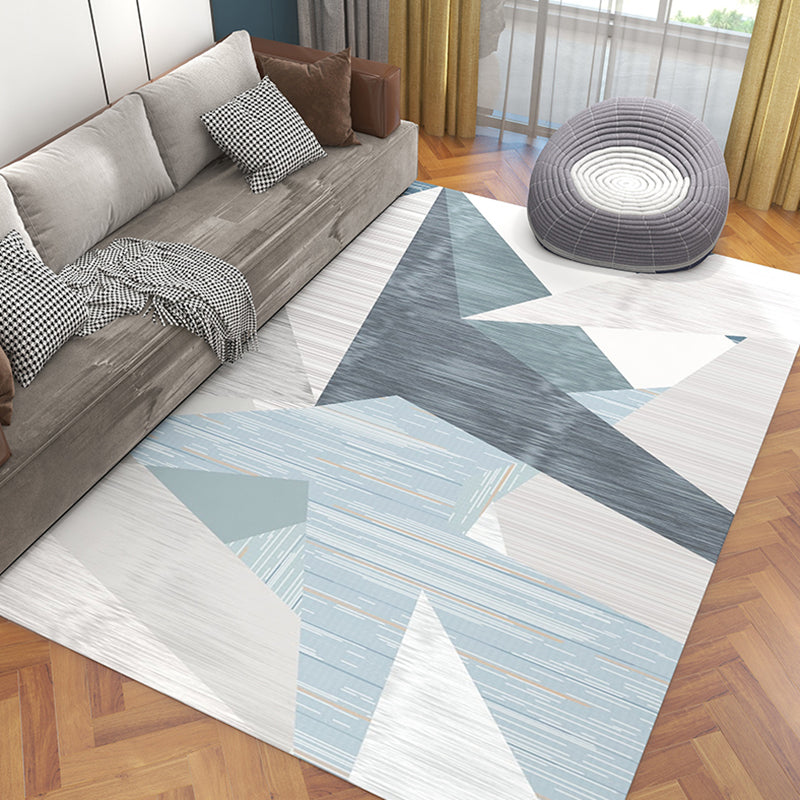 Fancy Modern Rug Blue Geometric Pattern Polyester Area Carpet Non-Slip Backing Rug for Living Room